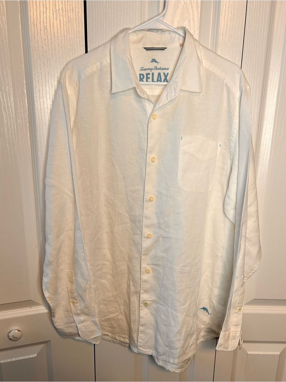 Tommy Bahama Size Large Relax White Linen Collared Button Down Men's Shirt